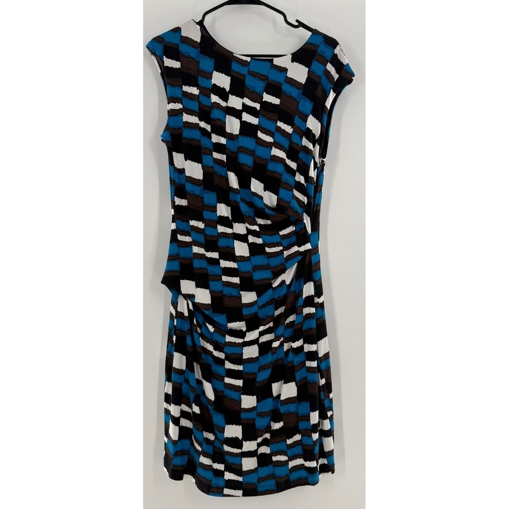 Karen Kane Indigo Bay Sheath Dress Womens XL Blue Brown Abstract Ruched